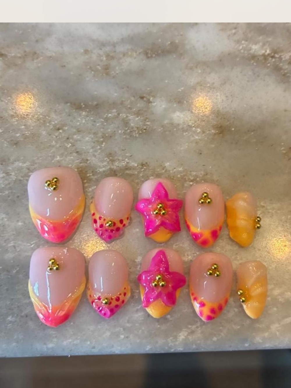 Handmade Pink & Yellow Press-on Nails
